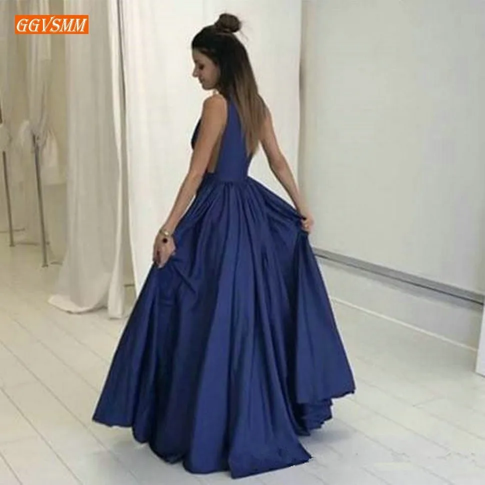 Сексуальное вечернее платье с глубоким v-образным вырезом без рукавов А-силуэта темно-синее длинное строгое платье длиной до пола индивидуальное вечернее платье