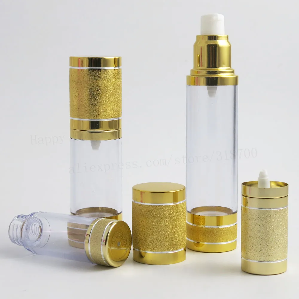 360pcs 15ML 30ML 50ML Cosmetic Vacuum Flask Pump Transparent Bottle Pink Gold Cap for Essential oils 4