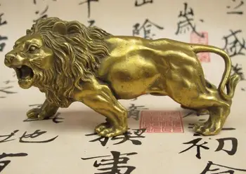 

ymy---512+++Chinese folk Brass copper Carved roaring ferocity Foo Dog Lion Beast Statue