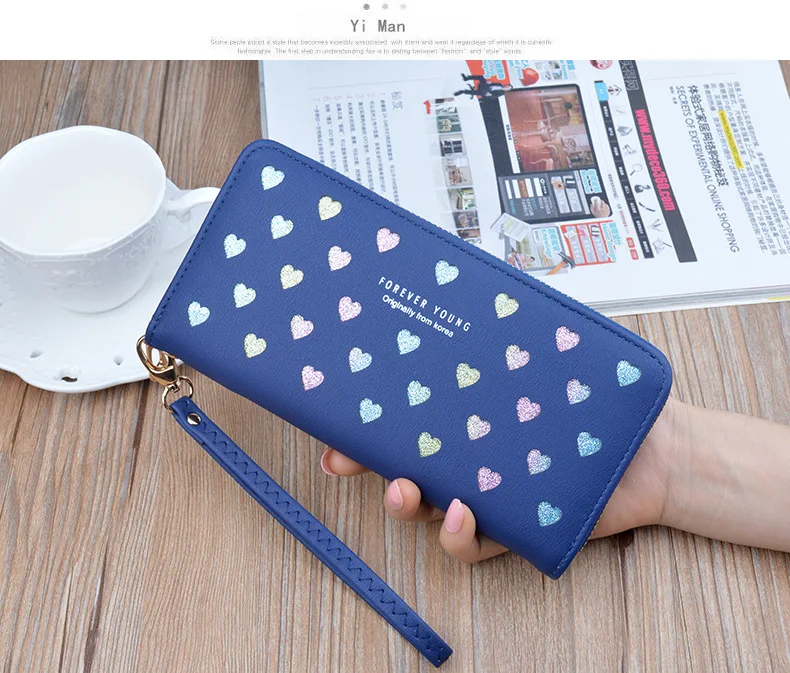 Leather women's wallet New cute Love color hollow large capacity Purses women Solid color purses Long Love zipper female wallet