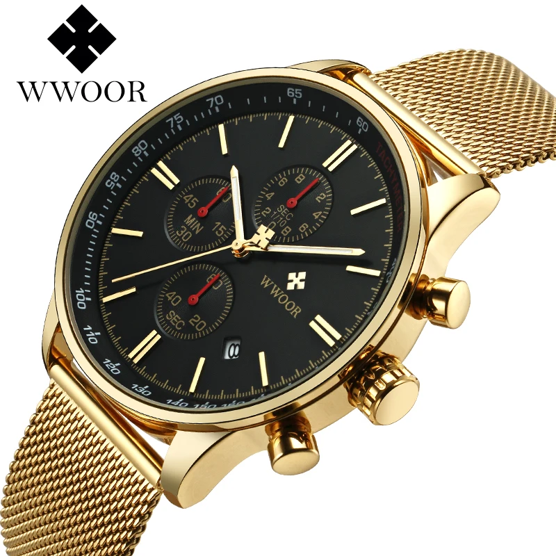 

8862 Gold Black Men Sport Watch Chronograph Mesh Strap Quartz Army Military Uniforms Watches Top Luxury Brand Relogio Masculino