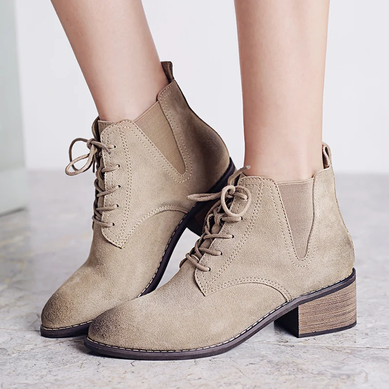 

Teahoo Retro Genuine Leather Boots Women Autumn Shoes Pointed Toe Lace up Ankle Boots for Women Short Booties Ladies Ankle Boots