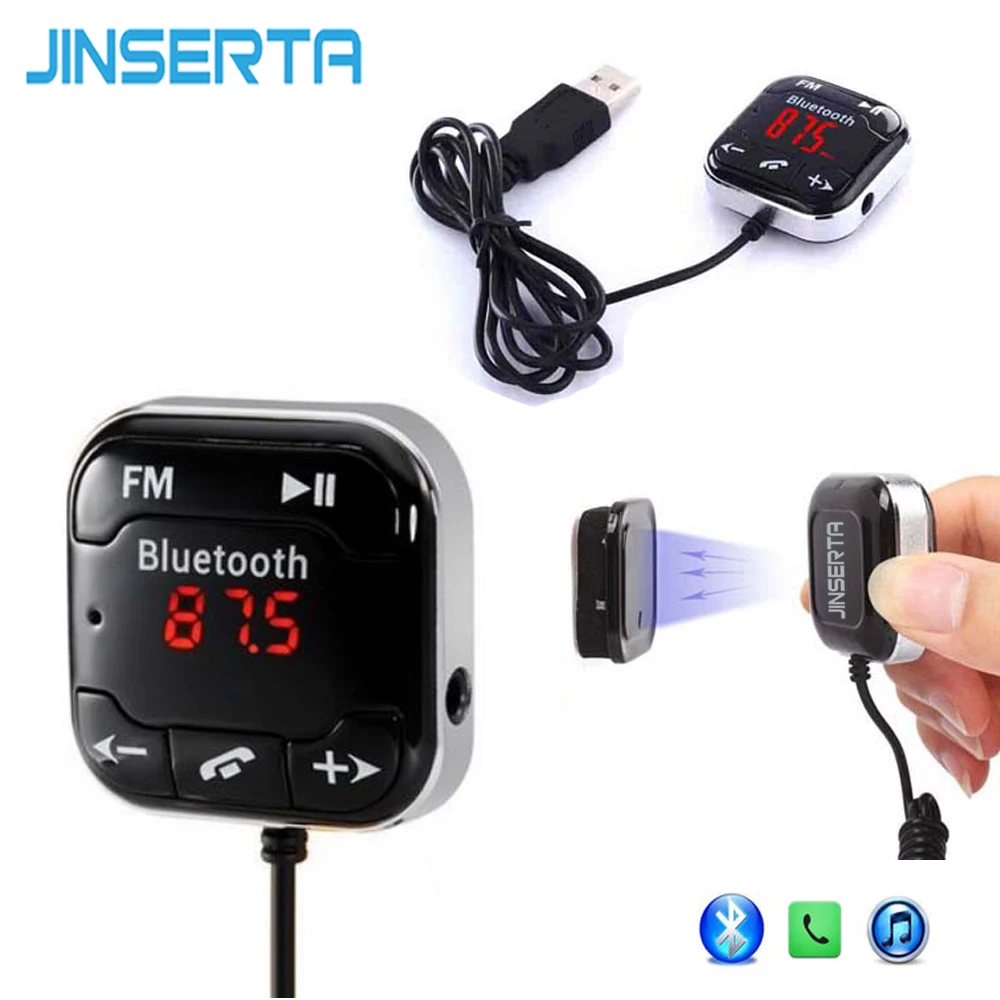 

JINSERTA Wireless Bluetooth Car FM Transmitter MP3 Player 3.5mm Audio AUX TF Card Slots Dual USB Charger Magnetic sticker