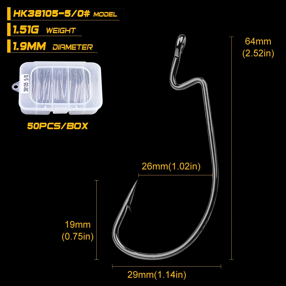50 шт. джиг большой крючок рыболовный крючок черный рыболовный крючок Размер 1/0-5/0 с пластиковой коробкой