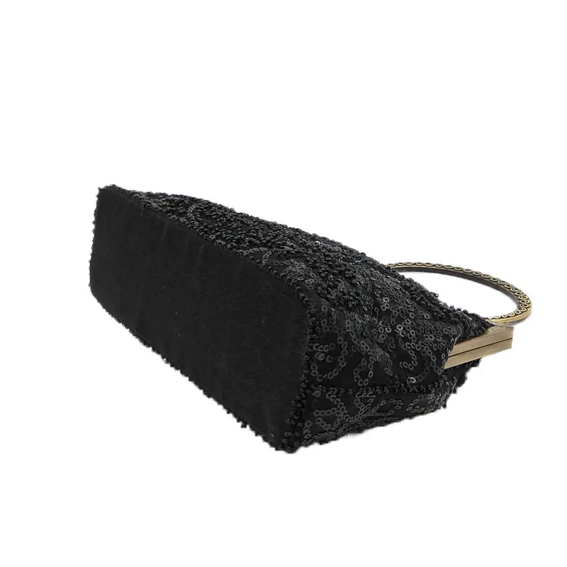 Boutique De FGG винтажный Ретро черный блестящий бронзовый покрытый бисером вечерний клатч сумочка свадебная сумка