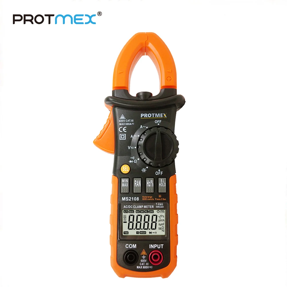 

6000 Counts T-RMS AC/DC Clamp Meters MS2108 INRUSH Ammeter Voltmeter Capacitor Ohmmeter Tester LCD Backlight Multimeter