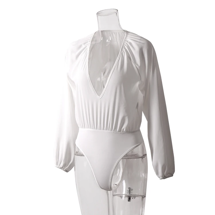 Diwish 2019 популярный женский боди с длинным рукавом белый шифон повседневные Модные боди элегантные дамы глубокий v-образный вырез