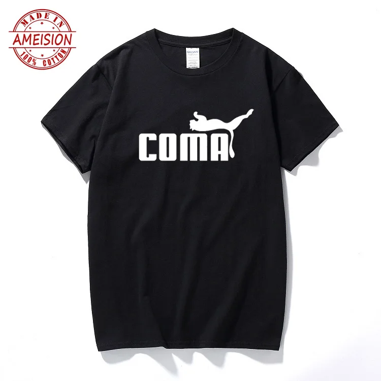 

Coma logo mens t shirt parody cool trend spoof comedy joke tops funny t shirts short sleeve t-shirt mens clothing