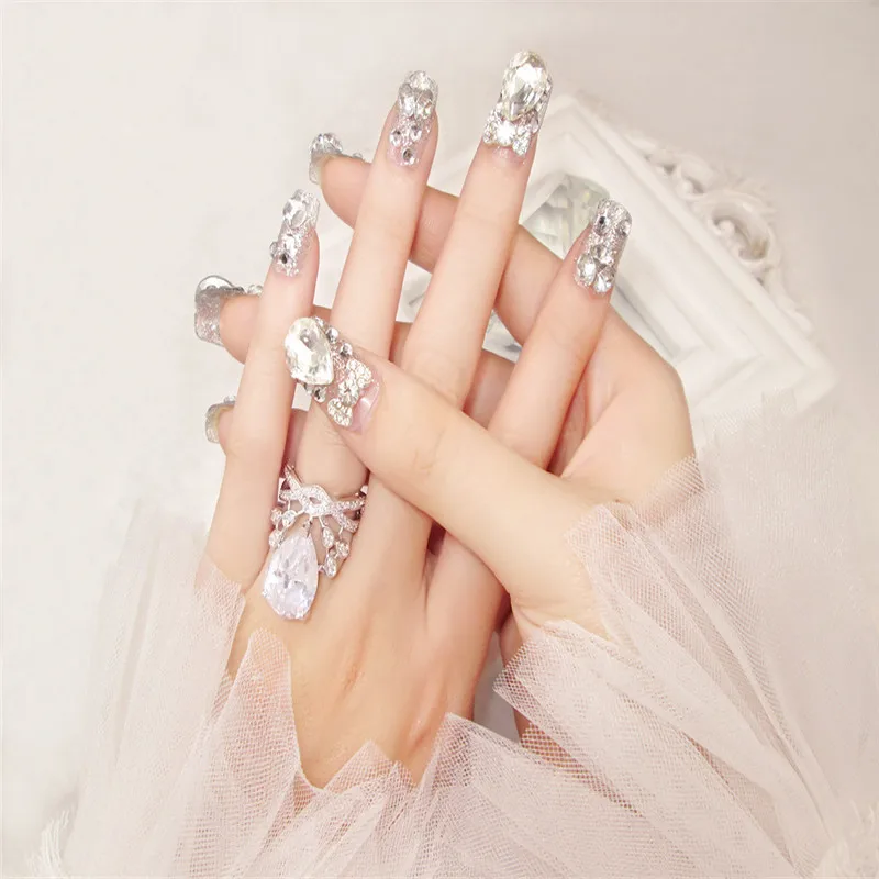Высочайшее качество 24 шт Модные Невесты накладные ногти Стразы Драгоценности украшен ногтей патч 3D Шарм DIY nail art Дизайн