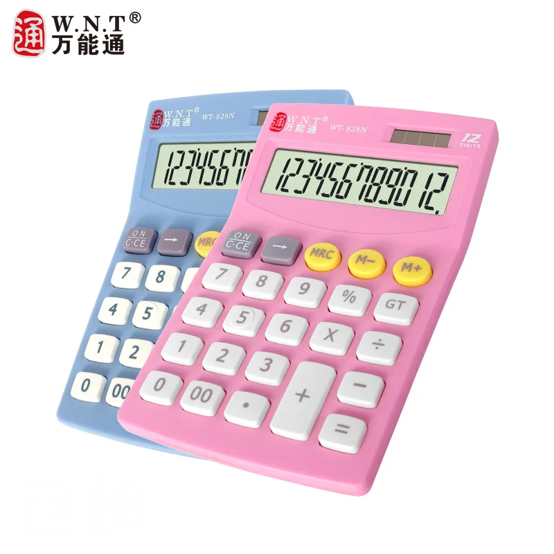 

2018 New Mini 12 Digits Display LED Solar Lovely Pink or Sky Blue Dual Power Colorful Office & School Desktop Calculator
