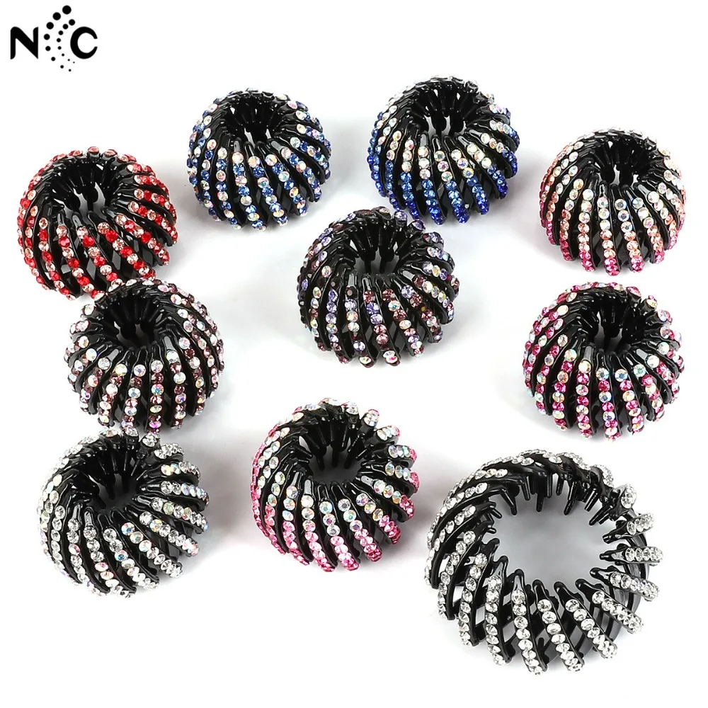 

New Rhinestones Colorful Bud Hair Claw Bun Hairgrip Hairpins Hair Clips For Women Girls Ponytail Holder Hair Accessories 1pc