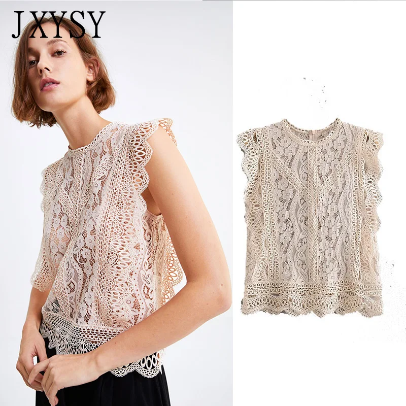 

JXYSY 2019 blusas lace england style hollow out women blouse shirt Sexy embroidery sleeveless Summer womens tops and blouses