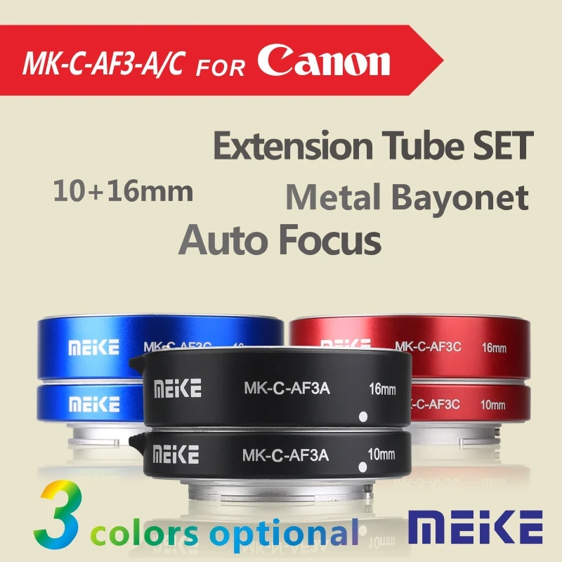 MEKE Meike C-AF3A Metal Auto Focus AF Macro Extension Tube Set 10mm 16mm for Canon EOS M Mount Micro DSLR Camera