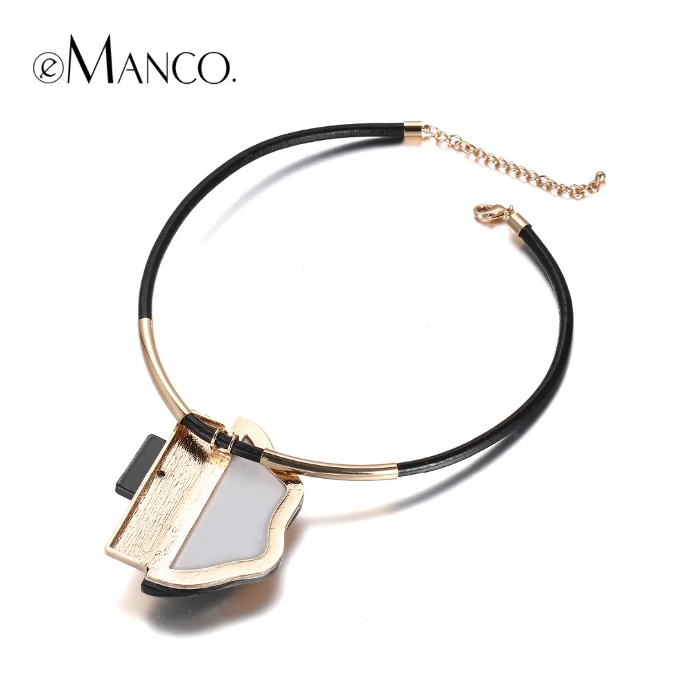 eManco Big Plank Geometric Collar Necklace&Pendant Women Resin Wood Rope Alloy Summer Fashion Jewelry