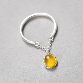 

New design 925 sterling silver jade rings yellow agate crystal women temperament open rings simple fashion design jewelry gift