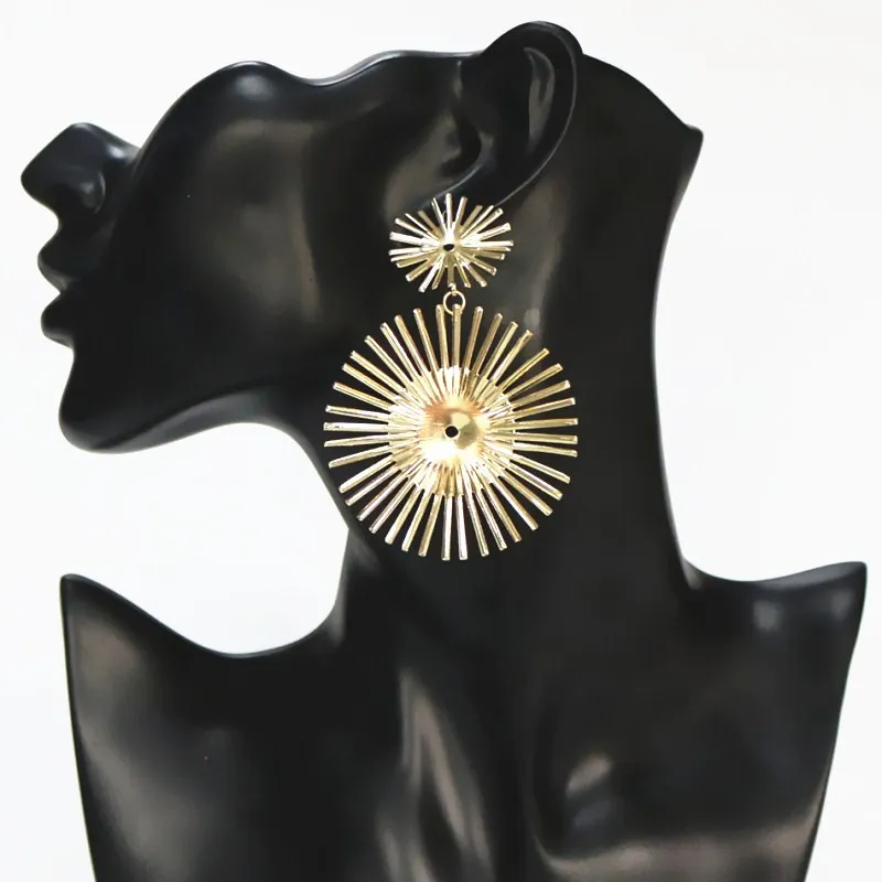 

New Vintage Sun Flower Female Gold Silver Metal Exaggerated Dangle Drop Earrings for Women Fashion Statement Earrings Wholesale