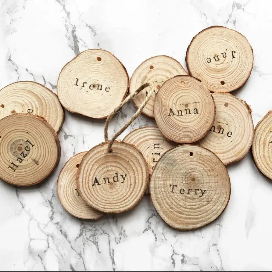 

customized Wood place cards with hole / rustic place settings / woodland place cards / woodsy wedding decor / wooden name places