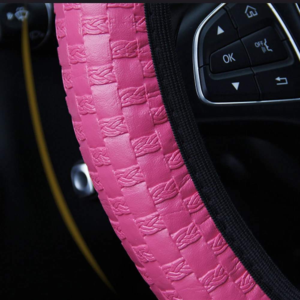 LEEPEE 6 Colors Artificial Leather Knit Texture Car Steering Covers