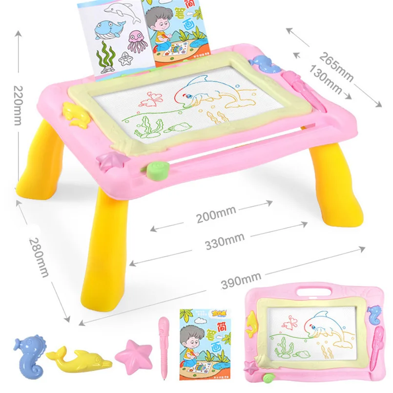 Многофункциональная доска для рисования, настольный набор игрушек, Пластиковая Магнитная мультяшная живопись, письменный стол, игрушка для детей, подарок для раннего обучения - Цвет: Pink