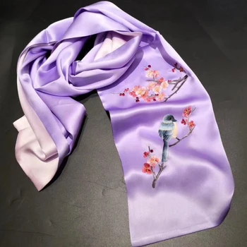 

Silk mulberry hand-embroidered peony silk scarf gifts