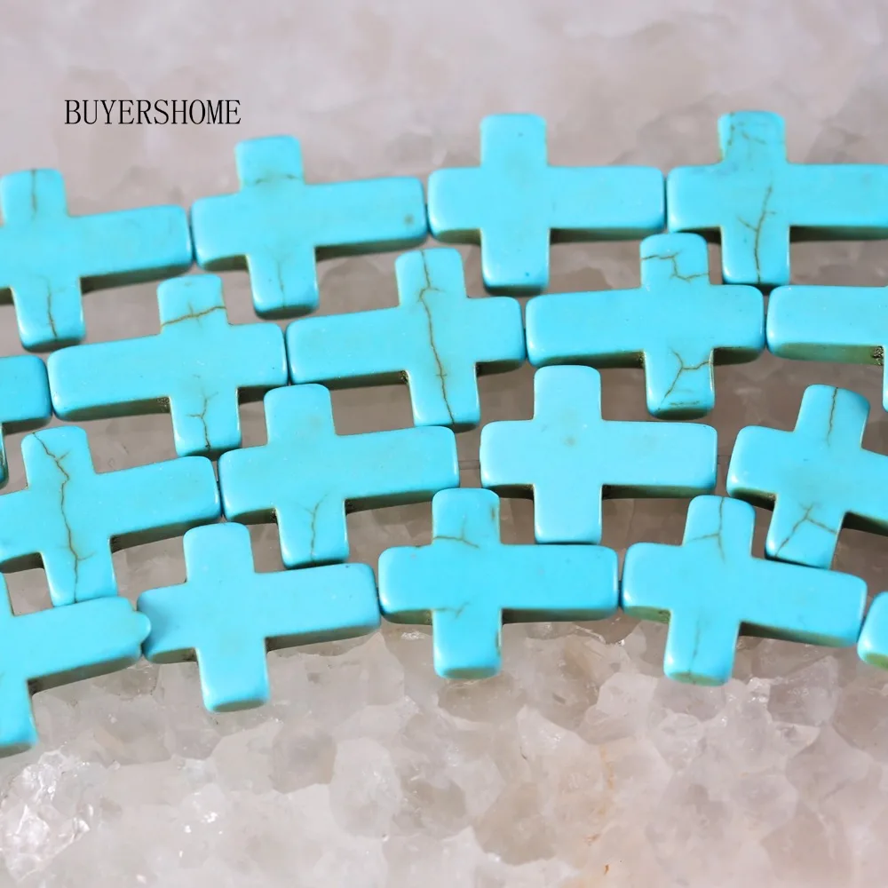 

Free Shipping Natural Stone Blue Howlite Cross Loose Beads String 15.5" P467