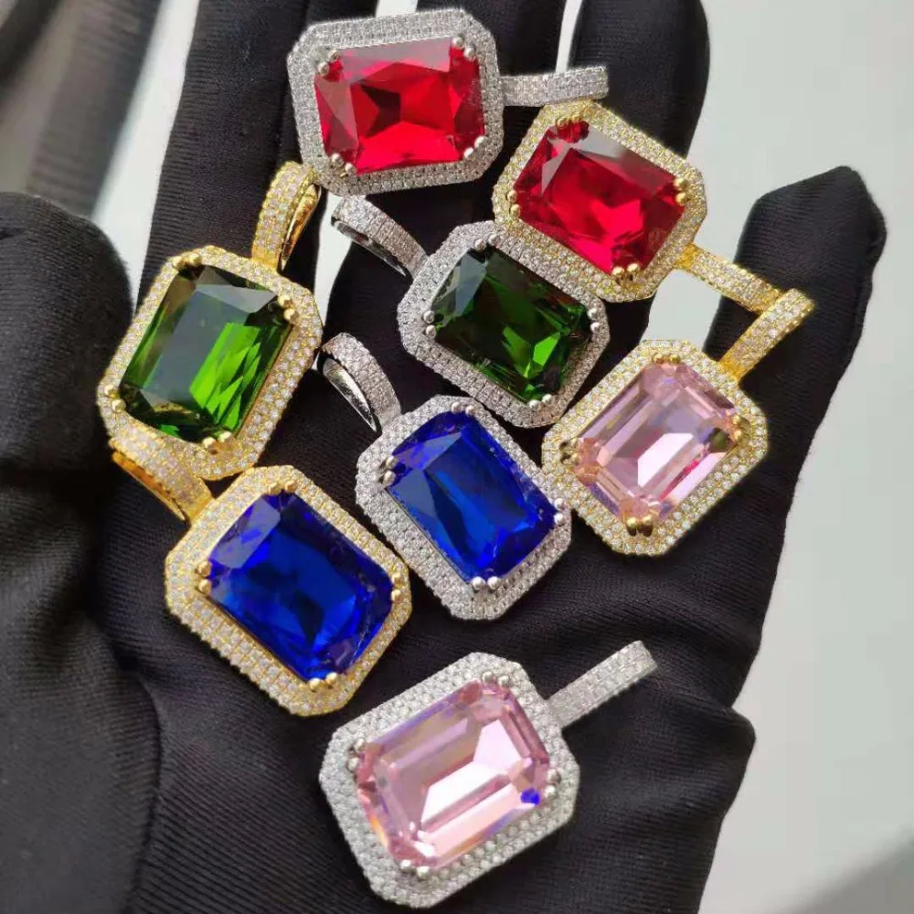 

Men Women Hip hop Iced out Bling Square Gem Pendant Necklace fashion AAA Zircon CZ Charm Necklace HipHop Jewelry luxury gifts