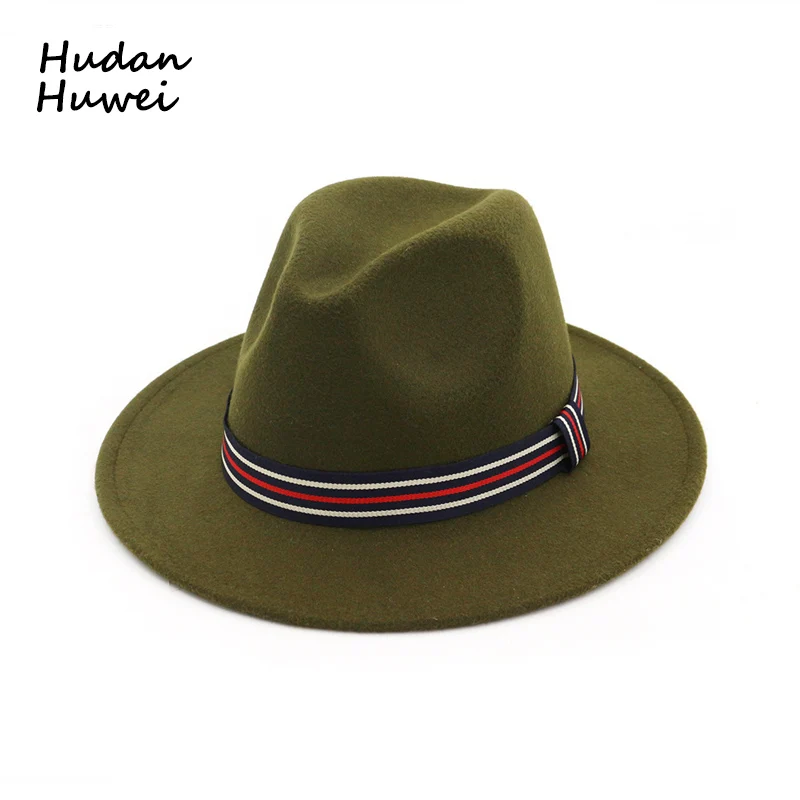 

Retro Striped Ribbon Wool Felt Fedoras Hat for Women Men Fashion Lady Jazz Felt Trilby Hat Cap Formal Party Cap Panama Hat