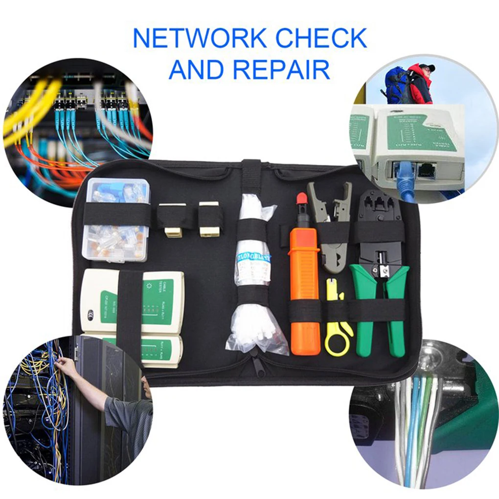 

New 10-in-1 Network Tool Kit with Cable Tester Crimping Cutter Tool Punch Tool for Home Use Computer Network Tool Repair Set