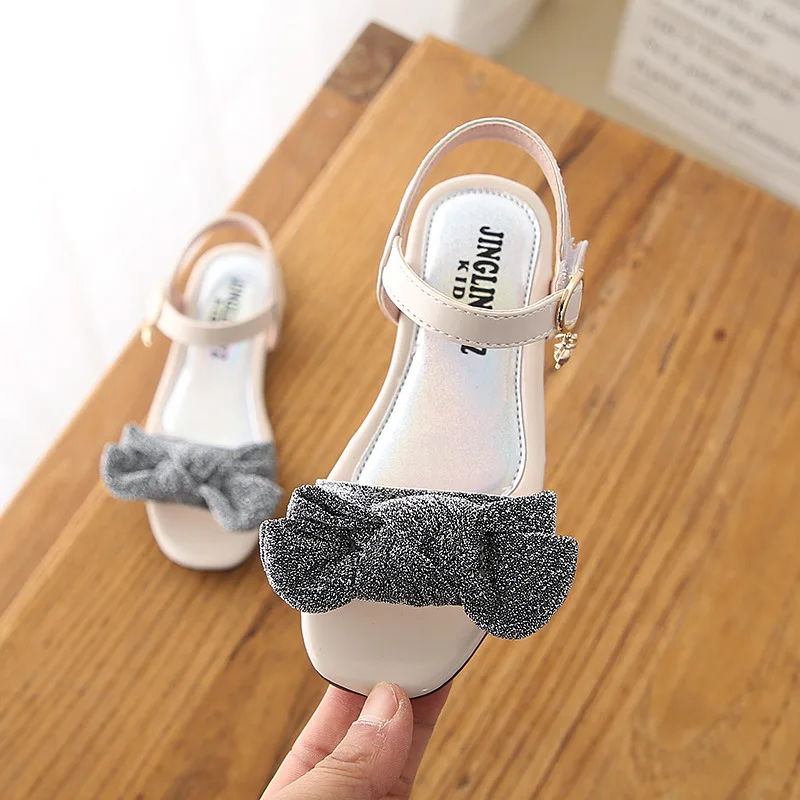 Summer New Girl Shoes Children Kids Sandals soft bottom Bowtie Rhinestone princess Shoes fille chaussure 4T 5T 6T 7T 8T 9T-14T