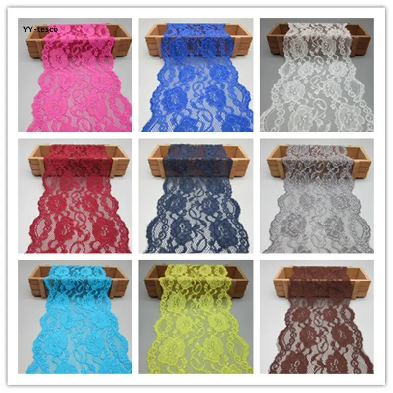

1yard elastic lace ribbon 16CM wide embroidered nigerian african lace fabric White lace trimmings for sewing accessories Wedding