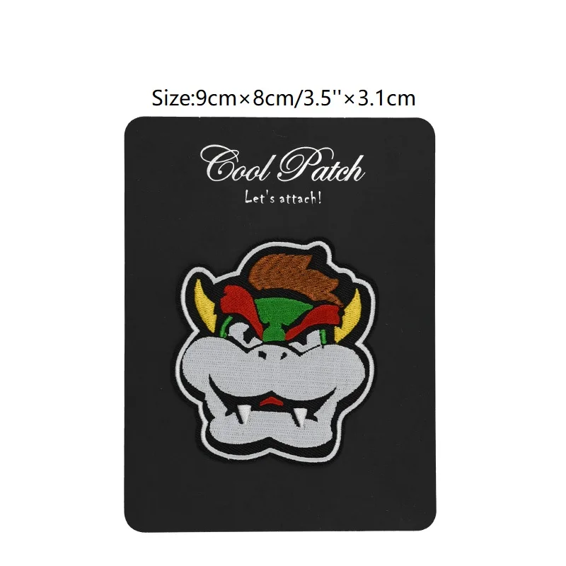 

3" Bowser Face Super Mario Brother Game Embroidered iron on patches for clothing Cartoon Cute badge applique cosplay costume diy
