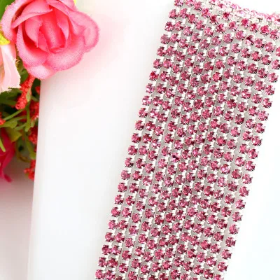 1yard/piece 30colors glass crystal Rhinestone Chain,silver bottom sew on Cup Chains For diy Garment Bags decorations