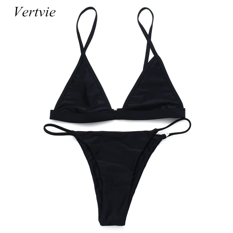 

Vertvie Summer Women Two Pieces Bikini Sets Sexy Spaghetti Straps Solid Backless Swimsuits Beachwear Thong Swimwear Bathing Suit