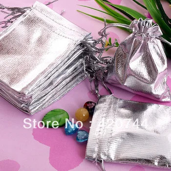 

200Pcs/Lot 90*70mm Silver Organza Drawstring Jewelry Gift Bags Pouches