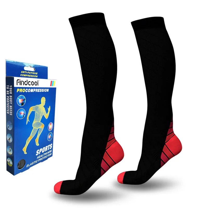 YISHENG медицинские компрессионные носки давление варикозное расширение вен ноги облегчение боли колено высокие носки до колена поддержка носки для женщин мужчин - Цвет: Black Red