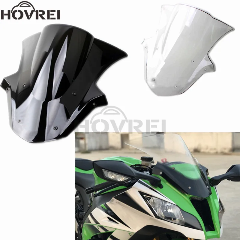 Мотоцикл двойной пузырь ветровое стекло для KAWASAKI Ninja ZX10R ZX-10R 2011 2012 2013 ветровые дефлекторы черный прозрачный