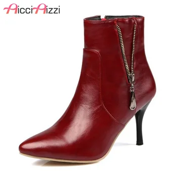 

ZALAVOR Size 32-45 New Arrival Women High Heel Ankle Boots Women Casual Outside Boots Zip Short Plush Thin Heel Winter Boots