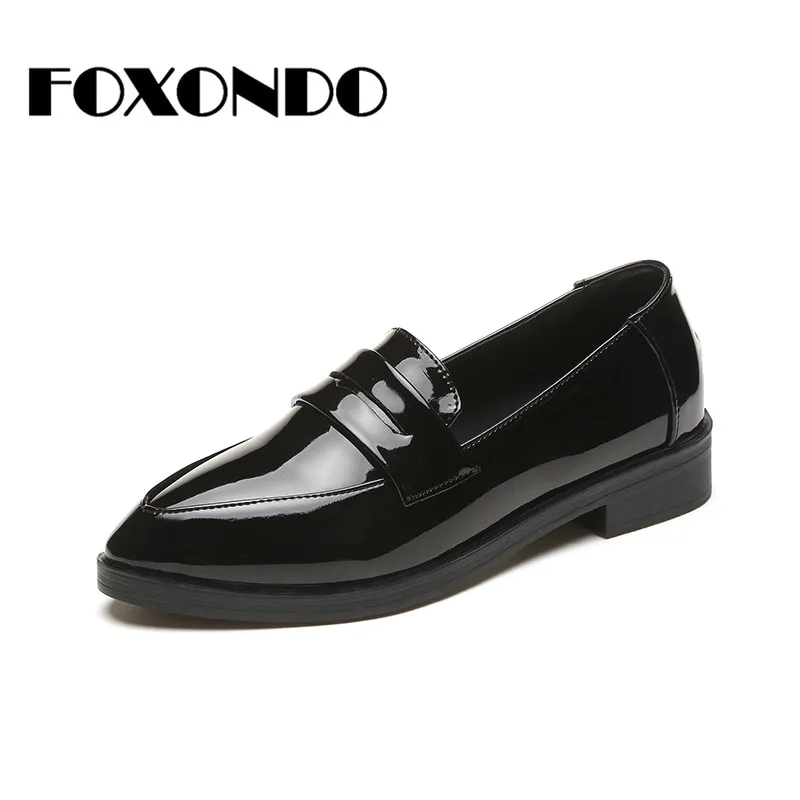 FOXONDO/2019 г. Новые Модные осенние туфли оксфорды на низком каблуке с острым носком