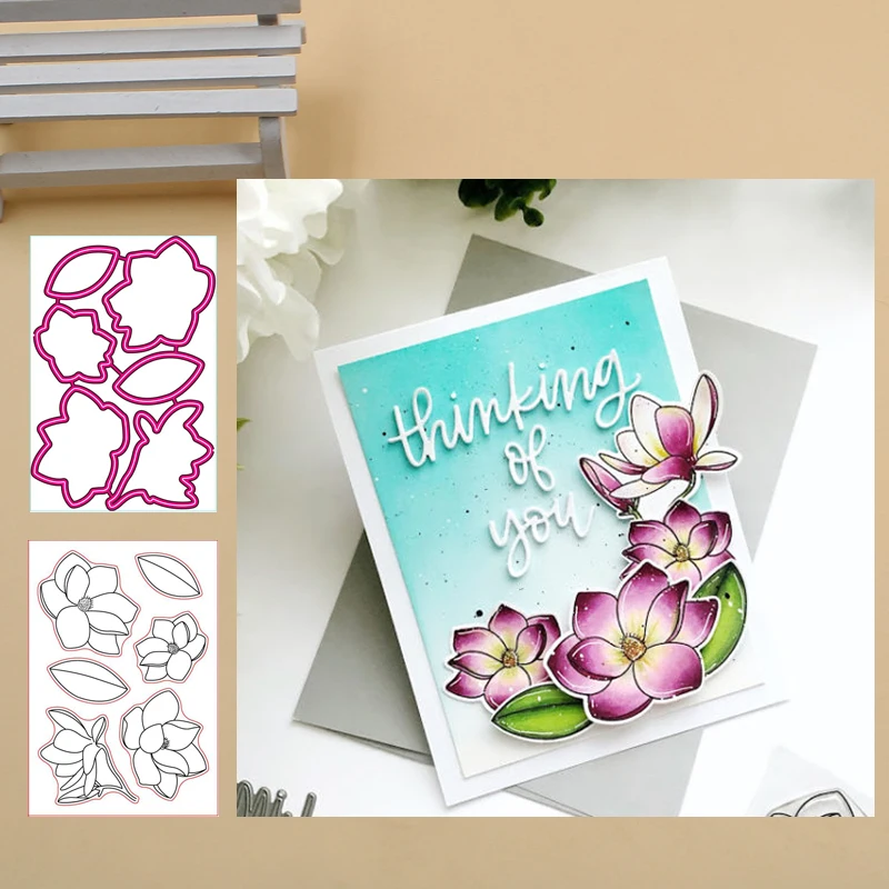 

Magnolia Flowers Clear Stamp and Metal Cutting Dies for DIY Die Scrapbooking photo album Card Making Decoration Supplies 2019