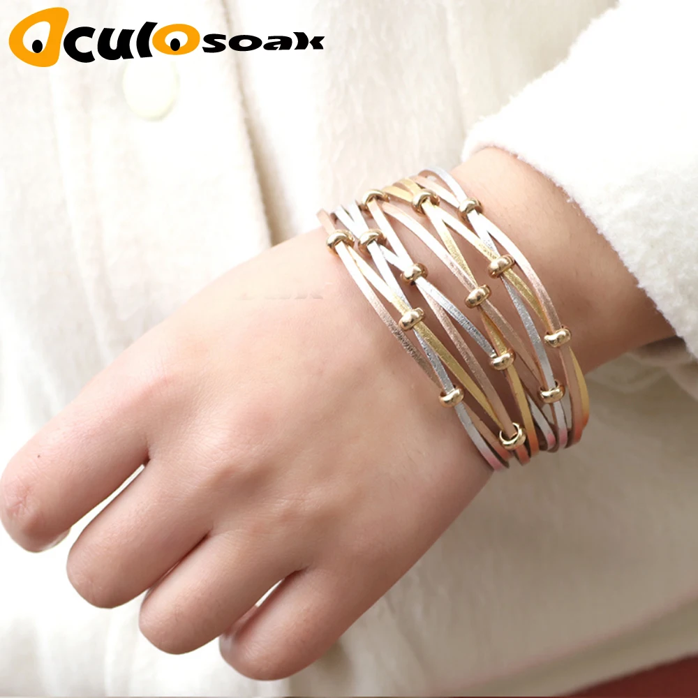 

Multilayer Leather Bracelets for Women Femme Crystal Metal Beads Charm Bohemian Style Bracelet Female Jewelry Gift 2019