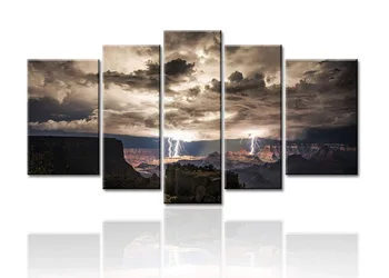 

5 Piece Wall Art Painting Lightning Strikes In The Grand Canyon Dark Cloud Pictures Prints On Canvas Landscape Drop Shipping