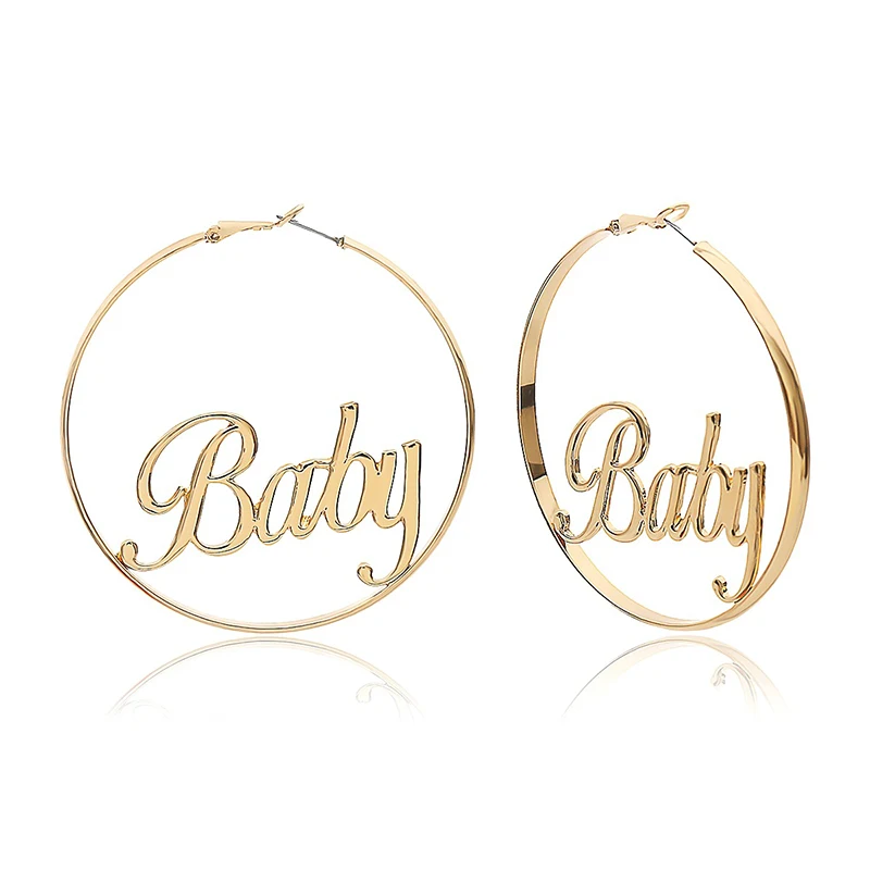 

Creative Big Baby Earrings Fashion Hip Hop Gold Color Alloy Letter Femme Hoop Earrings Brincos Oorbellen Jewelry Accessory Women