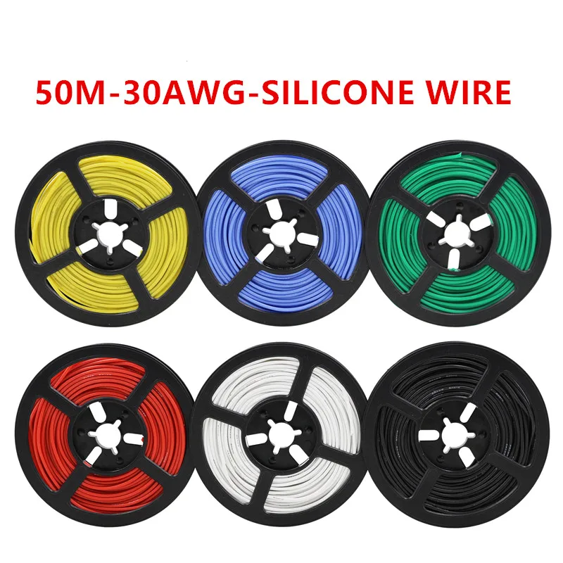

50m/lot 164ft 30AWG Flexible Silicone Wire RC Cable 11/0.08TS Outer Diameter 1.2mm Electronic Wire Conductor DIY Electrical