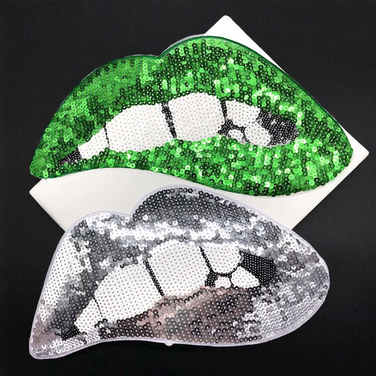 

1Piece 27.5cm*18cm New sequin lip embroidery cloth dress decorative large-size bead-embroidered back adhesive patch