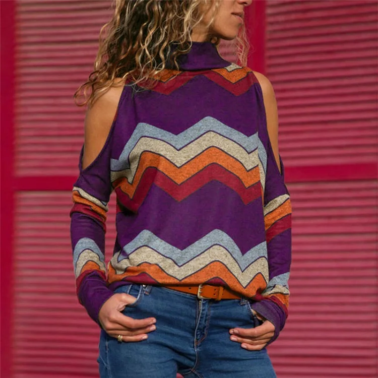 Viensta XXXL, женская одежда, сексуальные топы с открытыми плечами, винтажные, с принтом, с длинным рукавом, рубашка, для женщин, весна, осень, вязаный пуловер, Blusas - Цвет: 01 Purple
