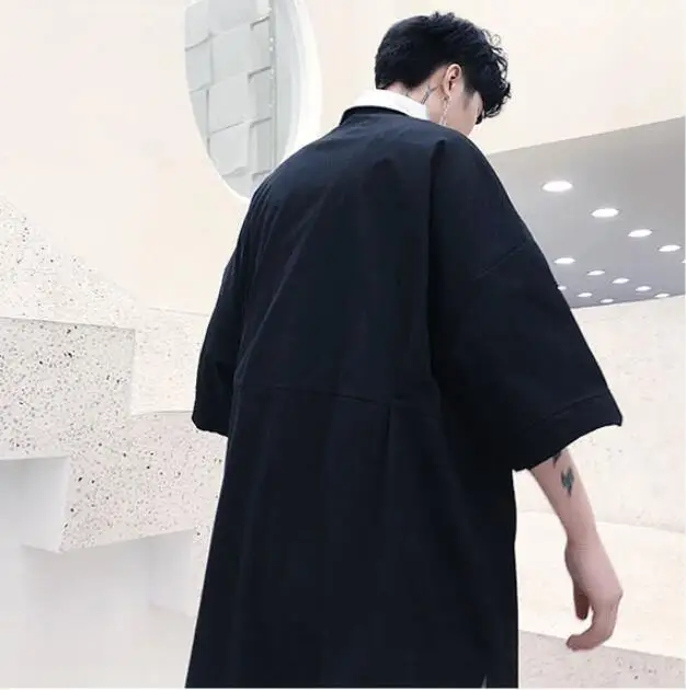 M-xl! летняя рубашка с длинными карманами, с карманами, с семиточечным рукавом, брендовая мужская темно-Темная Свободная рубашка, куртка