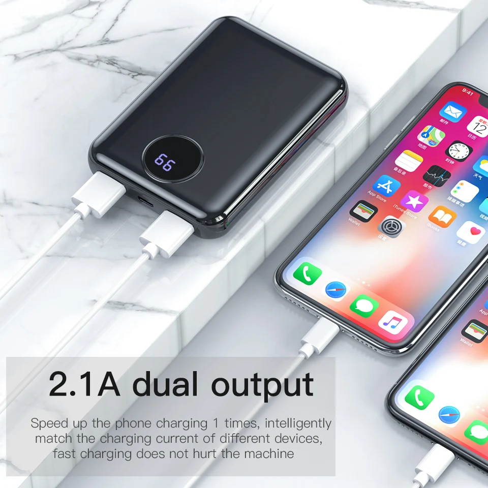 KUULAA Mini Power Bank 10000 мАч портативное зарядное устройство для быстрой зарядки двойное