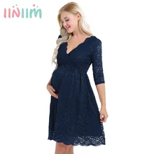 Iiniim женское элегантное платье для беременных, цветочное кружевное платье с v-образным вырезом и рукавом до локтя для беременных