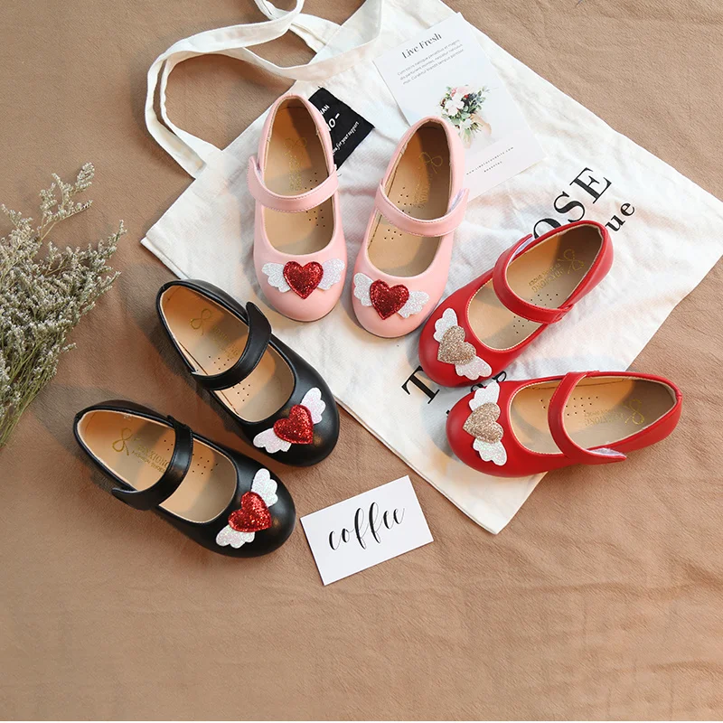 Kid Shoes Children Girls  Children's Leather Shoes Autumn Babay  Love Moccasins Shoes Single Shoes Non-Slip Soft Bottom SMG015