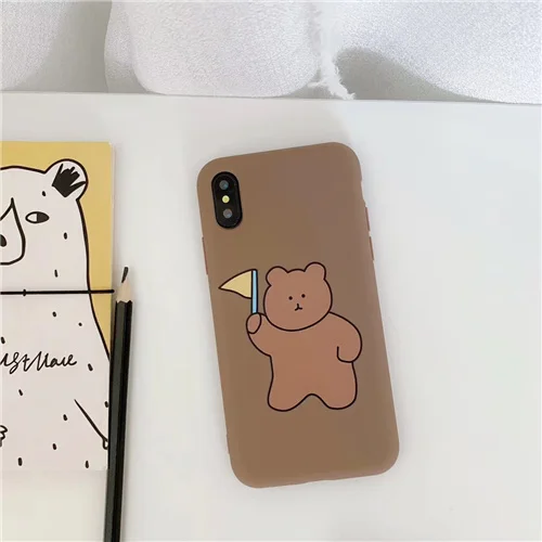 Силиконовый мягкий чехол для телефона с изображением медведя из мультфильма для iphone 8plus 7plus 8 7 Забавный медведь матовый толстый Чехол для мобильного телефона 6 для iphone x xs max xr - Цвет: Brown